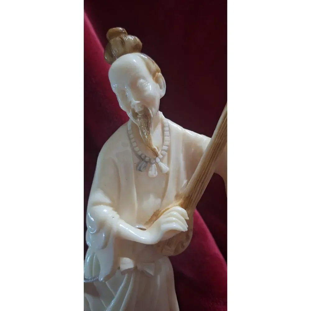 Alabaster Figure Oriental Man w/Instrument- Alabastros Martisa Sl, Spain- Wow!
